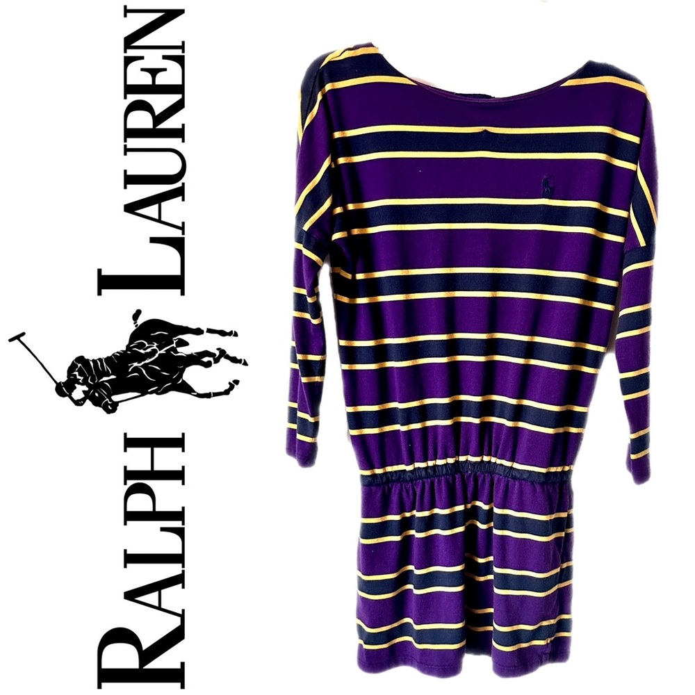 RALPH LAUREN Purple Striped Girls Dress